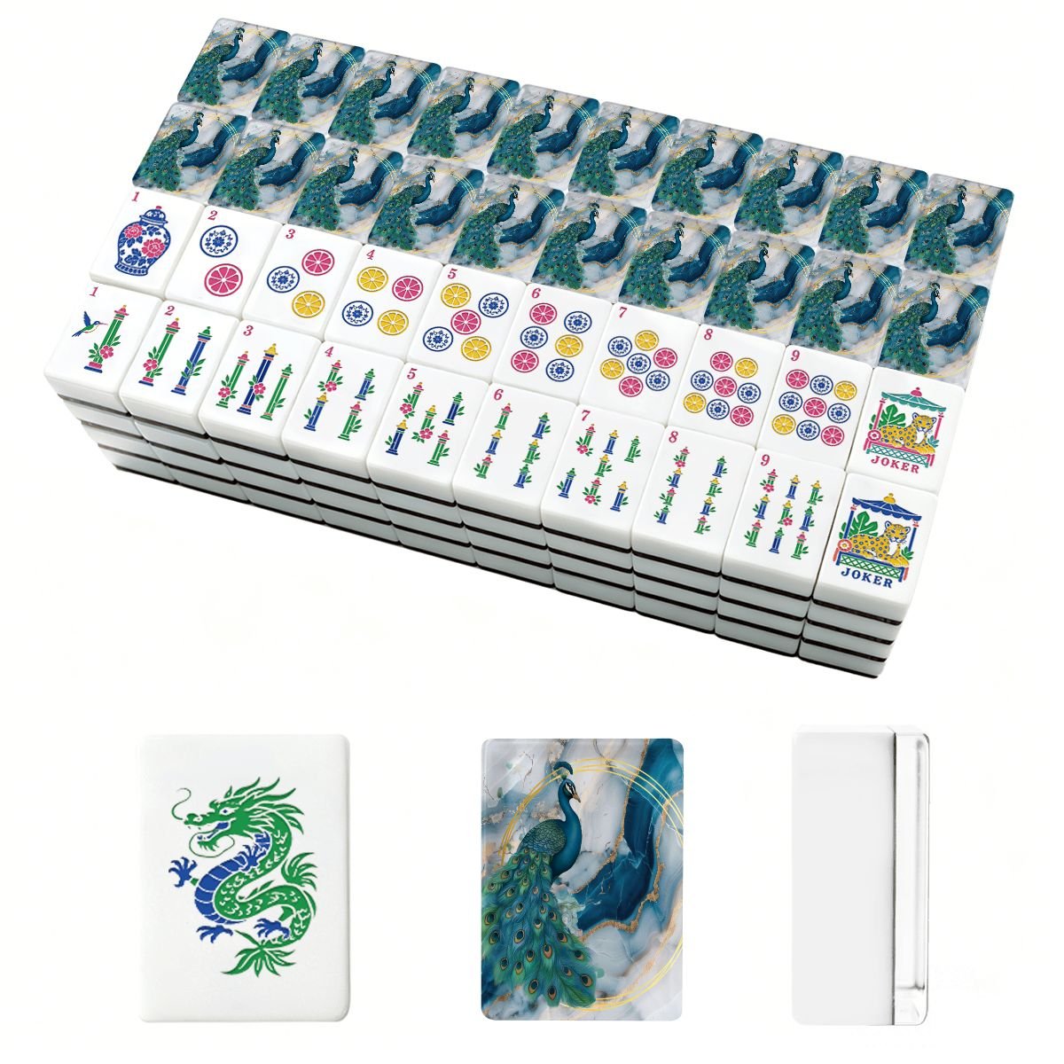 Gilded Marbles Blue And Gold Peacock Chinoiserie American Mahjong Tiles And Carry Case - Splash Of Mahj And Color Co.