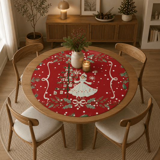 Nostalgic Christmas Red Holiday Round Mahjong Mat - Splash Of Mahj And Color Co.
