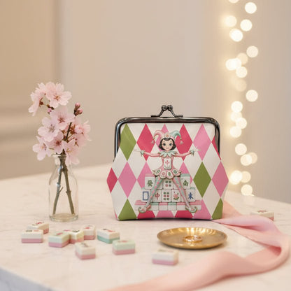 Mahjie The Mahjong Mascot Women's Leather Kiss Lock Coin Purse - Splash Of Mahj And Color Co.