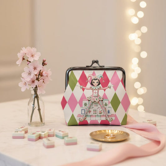 Mahjie The Mahjong Mascot Women's Leather Kiss Lock Coin Purse - Splash Of Mahj And Color Co.
