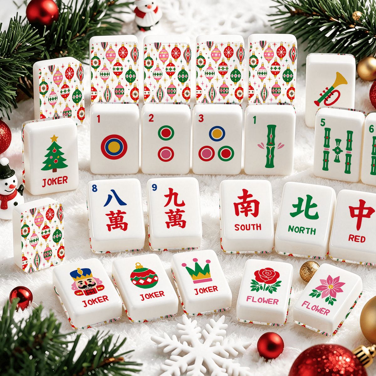 Starry Brite Traditional Holiday Playful Workshop Christmas Mahjong Tiles And Carry Case