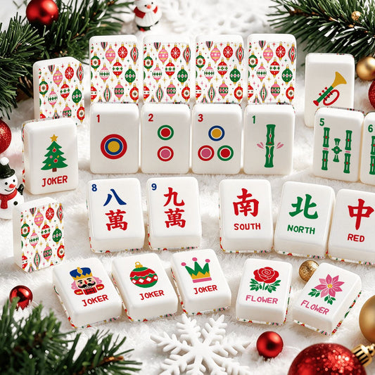 Starry Brite Traditional Holiday Playful Workshop Christmas Mahjong Tiles And Carry Case - Splash Of Mahj And Color Co.
