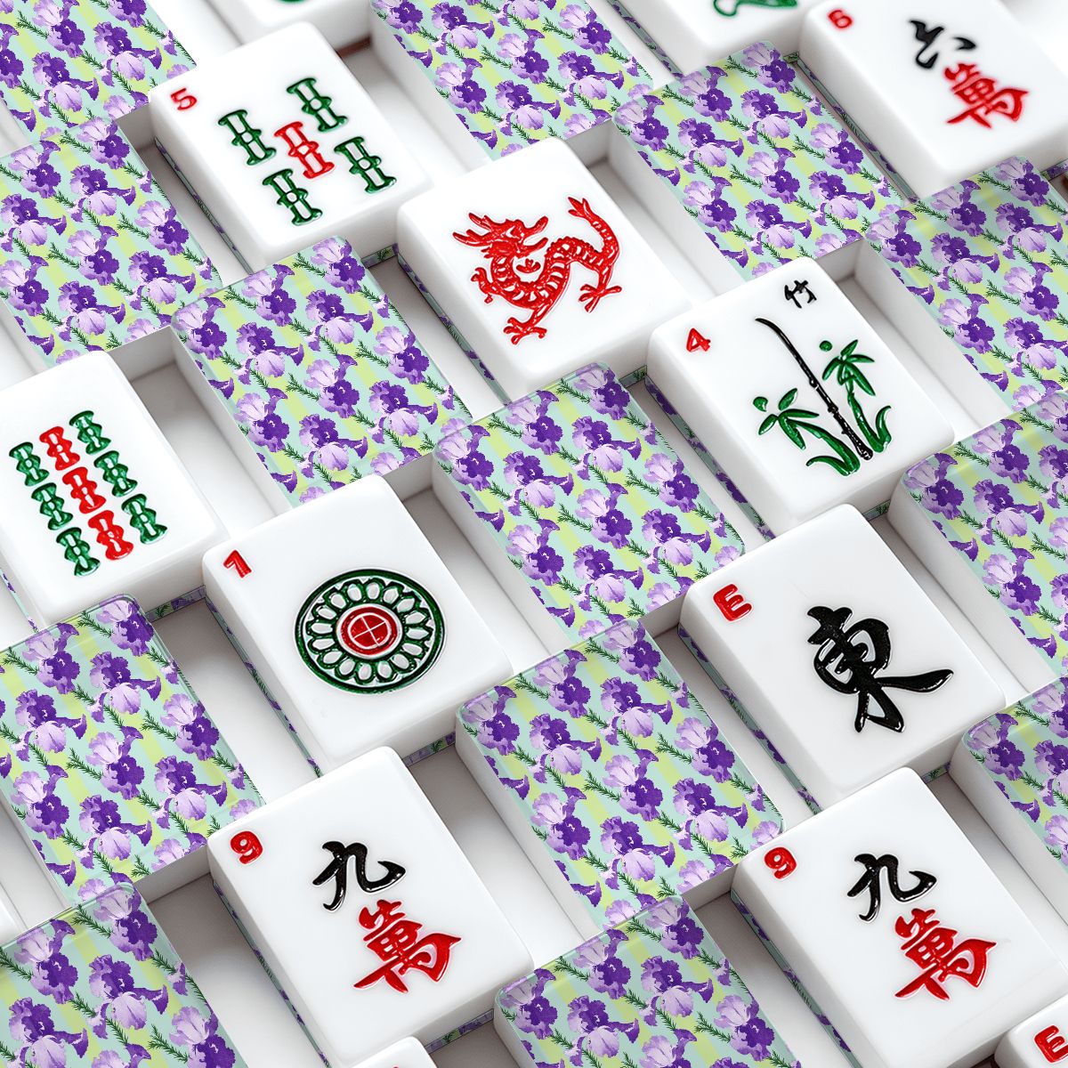 Lavender Luck Iris Flowers American Mahjong Tiles And Carry Case - Splash Of Mahj And Color Co.