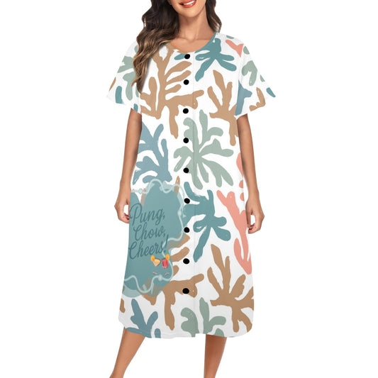 Pung Chow Cheers Mahjong Lover Muummu Dress Quirky, Coral, Blue Mahj Gift Idea