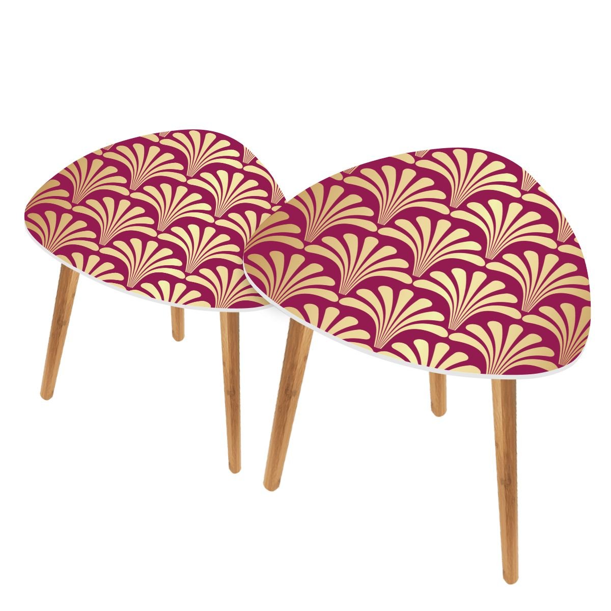 Art Deco Modern Nesting Tables In Burgundy And Gold - Splash of Color Co.