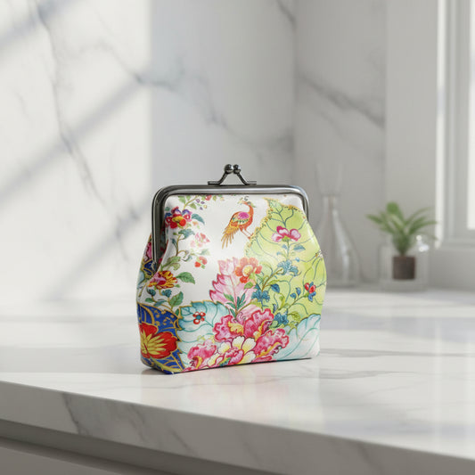 Tobacco Leaf Bam Bird Women's Leather Kiss Lock Coin Purse - Splash Of Mahj And Color Co.
