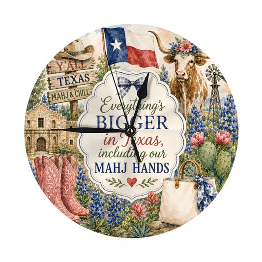 Everything's Bigger In Texas Mahjong Wall Or Desk Clock With Stand - Splash Of Mahj And Color Co.