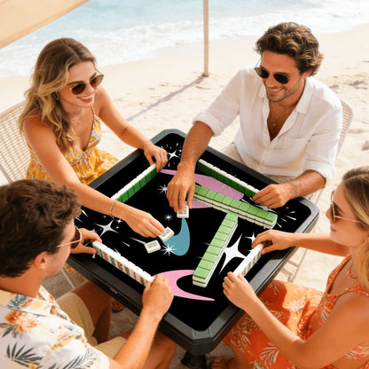 Sky Rockets In Flight Modern Black Mini Mahjong Mat - Splash of Color Co.