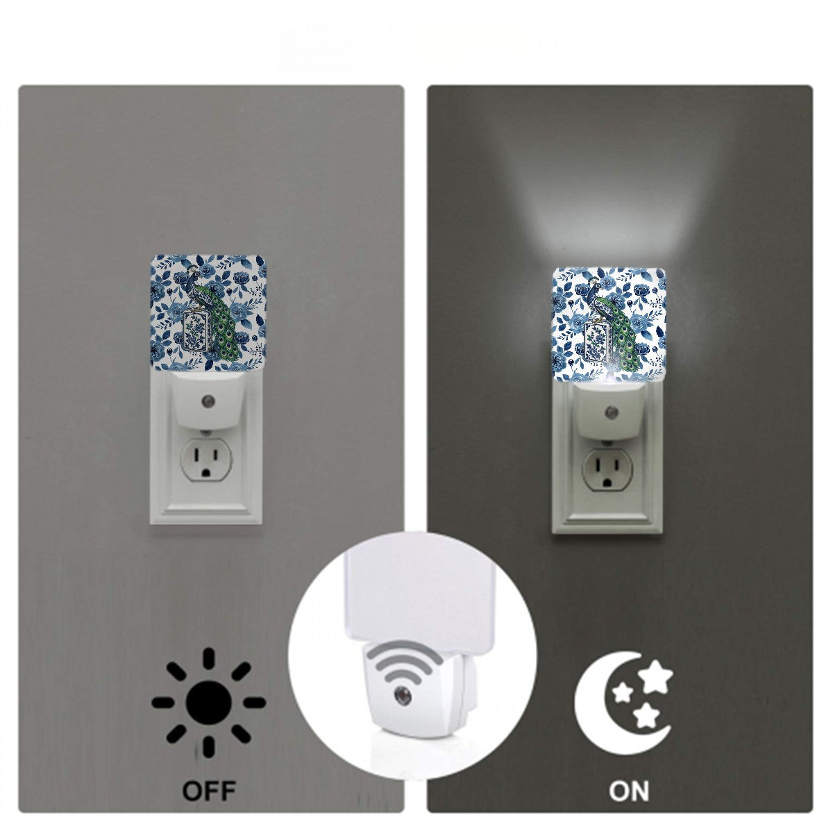 Chinoiserie Peacock Mahjong Lover LED Night Light Set of 2