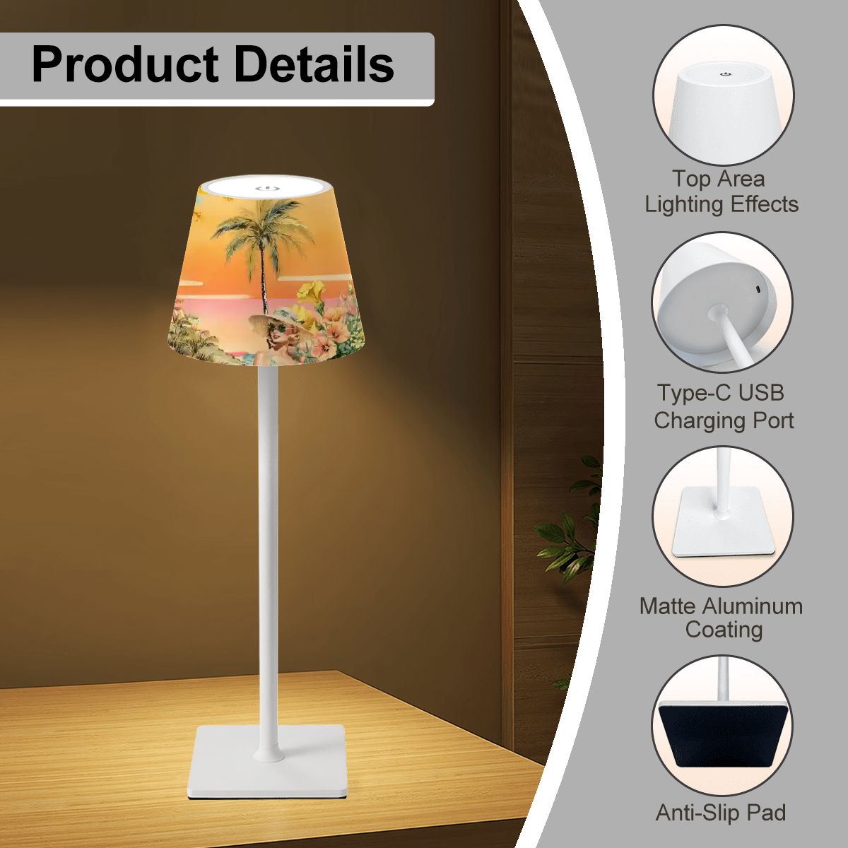 Vintage Heritage Sunset Mahjong LED Cordless Table Lamp - Splash of Color Co.