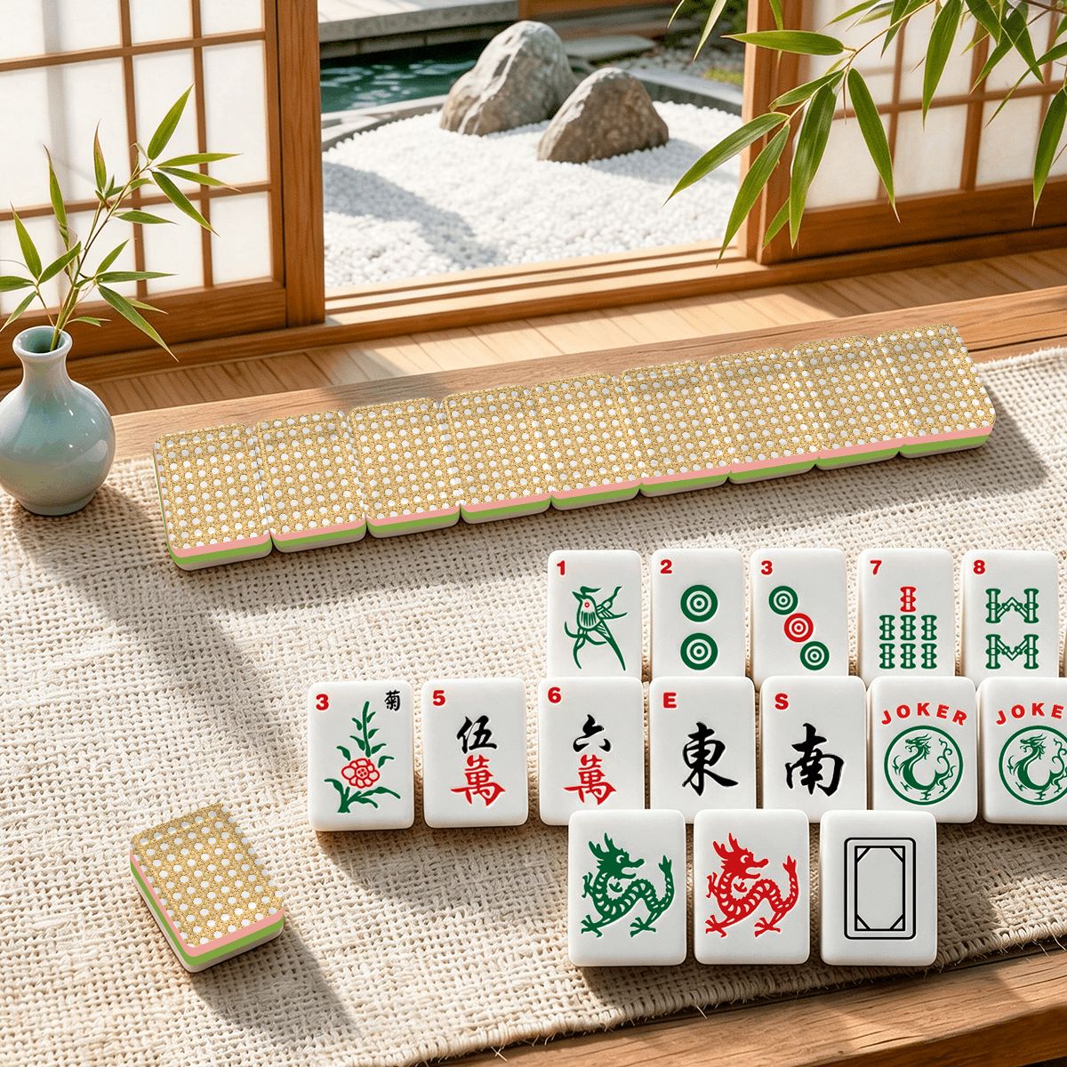 Vintage Cane Back 4 Layer American Mahjong Tiles Set With Carry Case