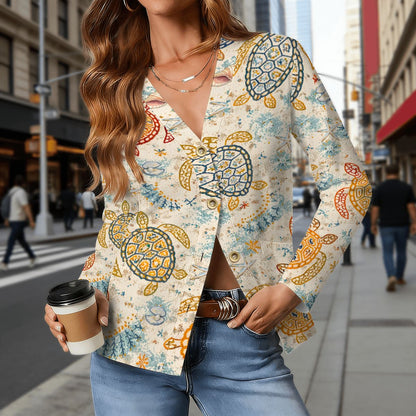 Off the Amalfi Coast Turtle Women's V Neck Lightweight Cardigan - Splash of Color Co.