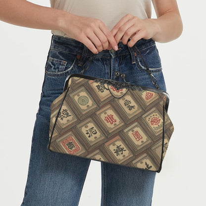 Mahjong Tile Vintage Kisslock Crossbody Shoulder Bag, Trendy And Stylish - Splash of Color Co.