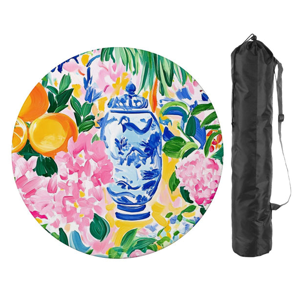 Floral Asian Citrus Sunny Chinoiserie Round Mahjong Mat