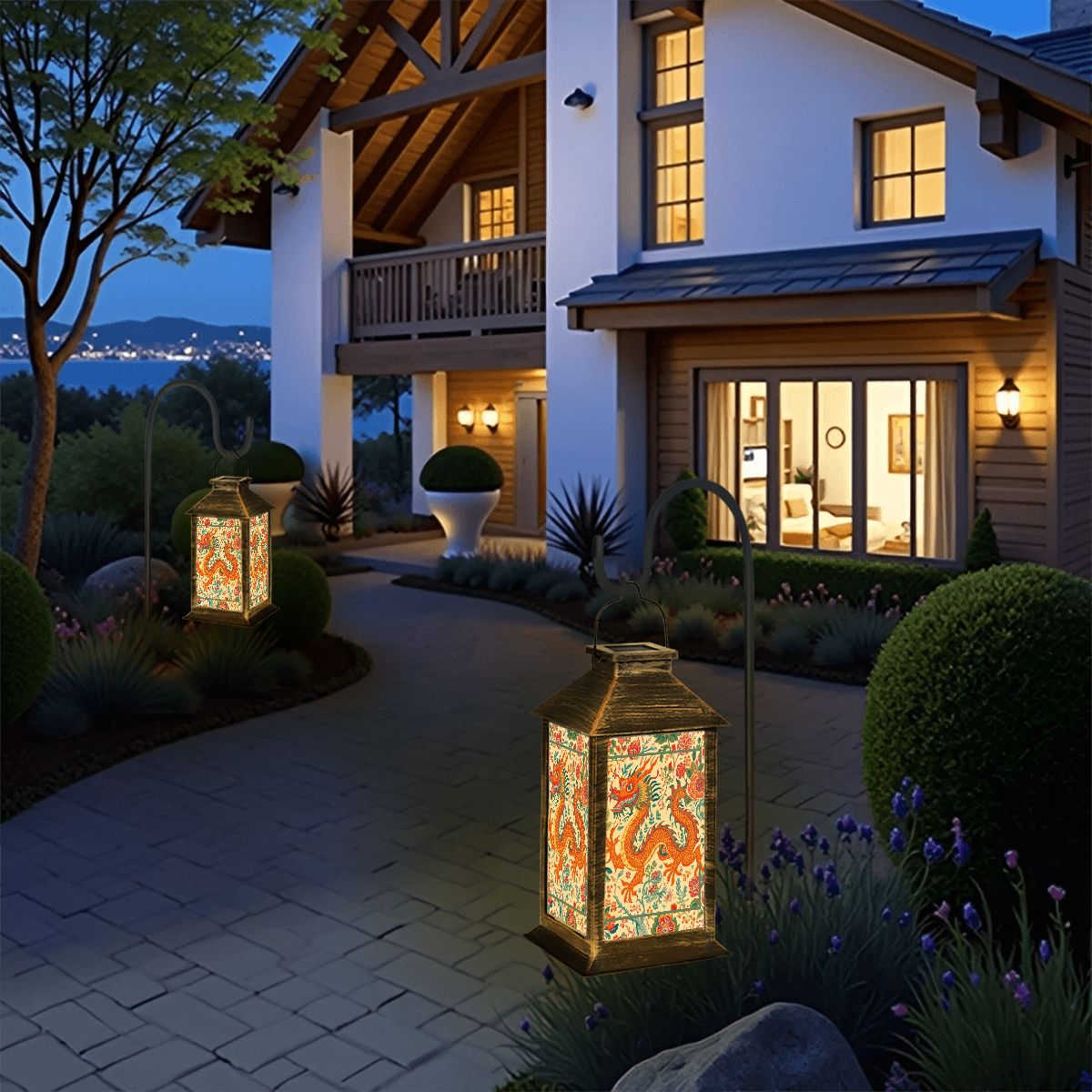 Asian Floral Dragon Garden Solar Lantern - Splash of Color Co.