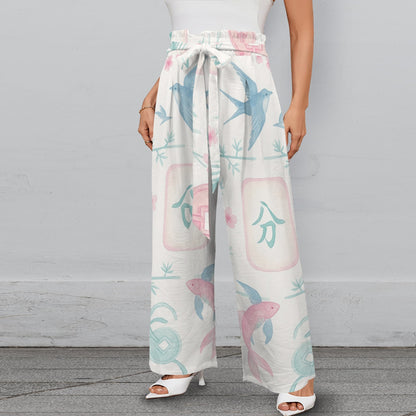 Preppy Mahjong Watercolor Tiles Summer Breeze Wide Legged Pants - Splash of Color Co.