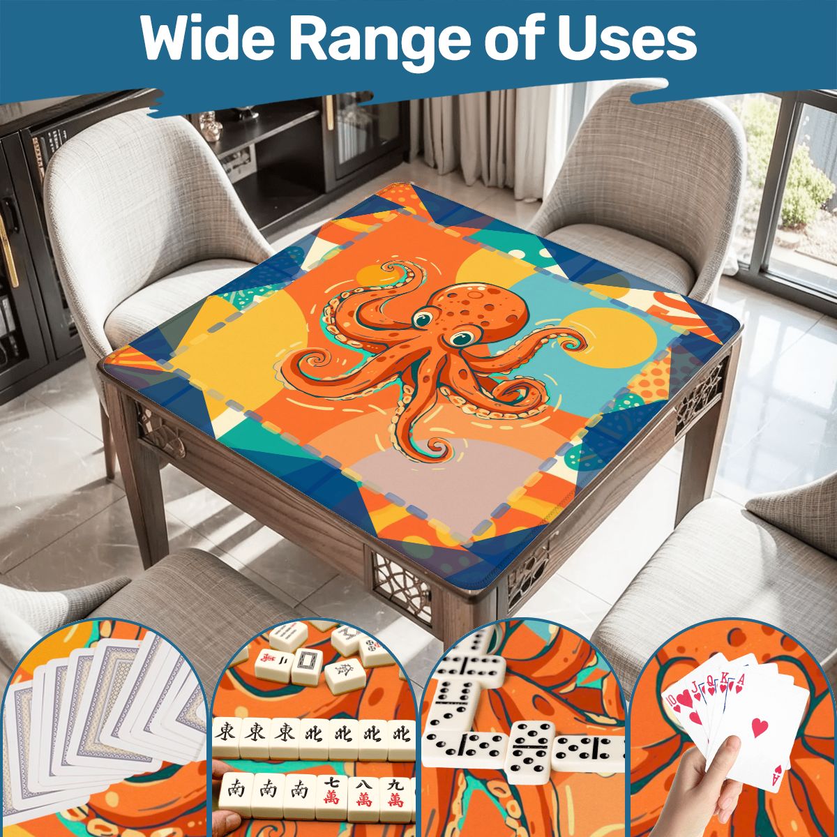 Octovibe Blue Lagoon Summer Beach Wave Octopus Mahjong Mat - Splash of Color Co.