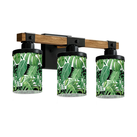 Green Monstera Plant Black Accent Asian Garden Zen Vanity Light Fixture