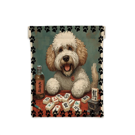 Doodle Dog Playing Mahjong Leather Dice Coin Purse - Splash of Color Co.
