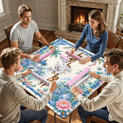 Monkey See, Monkey Mahj Chinoiserie Mahjong Mat - Splash Of Mahj And Color Co.