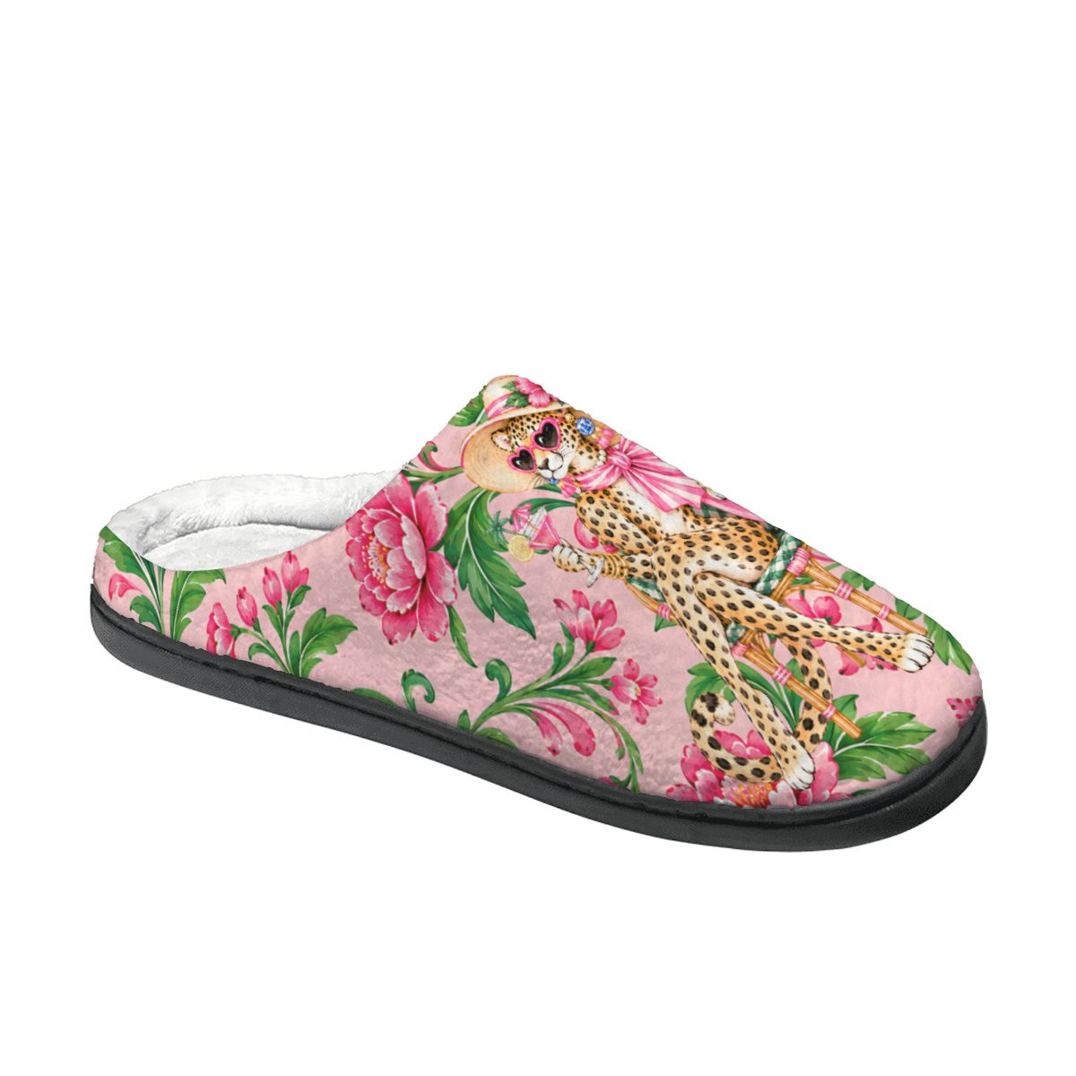 Diva Leopard Chinoiserie Plush House Slippers