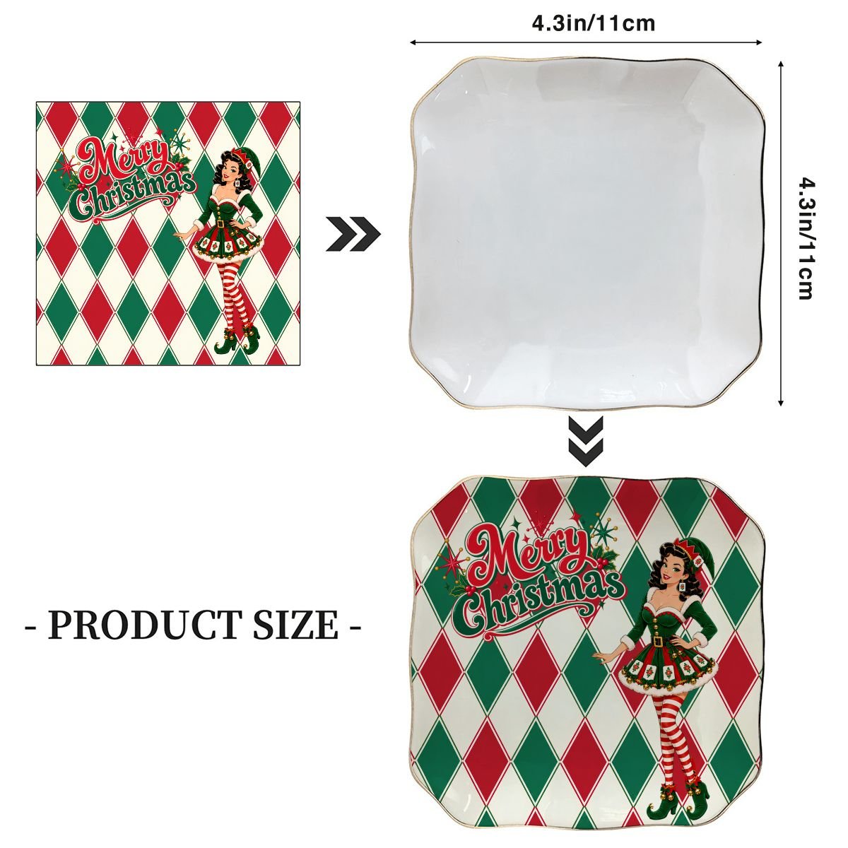 Merry Christmas Madge Harlequin Designed Green And Red Scalloped Ceramic Mahjong Dice Tray - Splash Of Mahj And Color Co.