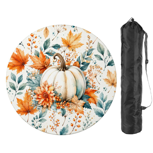 Falling For Fall Watercolor Pumpkin Round Mahjong Mat