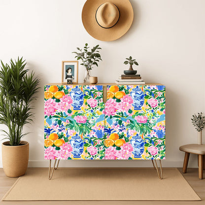 Chinoiserie Citrus Blossom, Ginger Jars Floral Modern Wooden Storage Cabinet - Splash of Color Co.