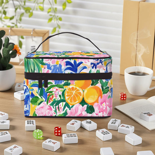 Citrus Sunny Chinoiserie Floral Portable Mahjong Tile Bag