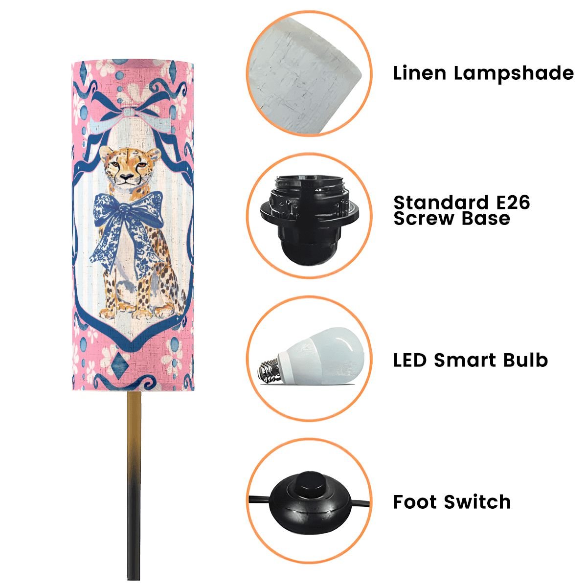 Charleston Cheetah, Modern Pink Floral Floor Reading Nook Lamp - Splash of Color Co.