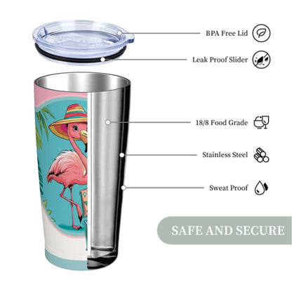 Let's Mahj, Whimsical Tropical Flamingo Mahjong Stainless Steel Insulated Tumblers with Lid & Straw