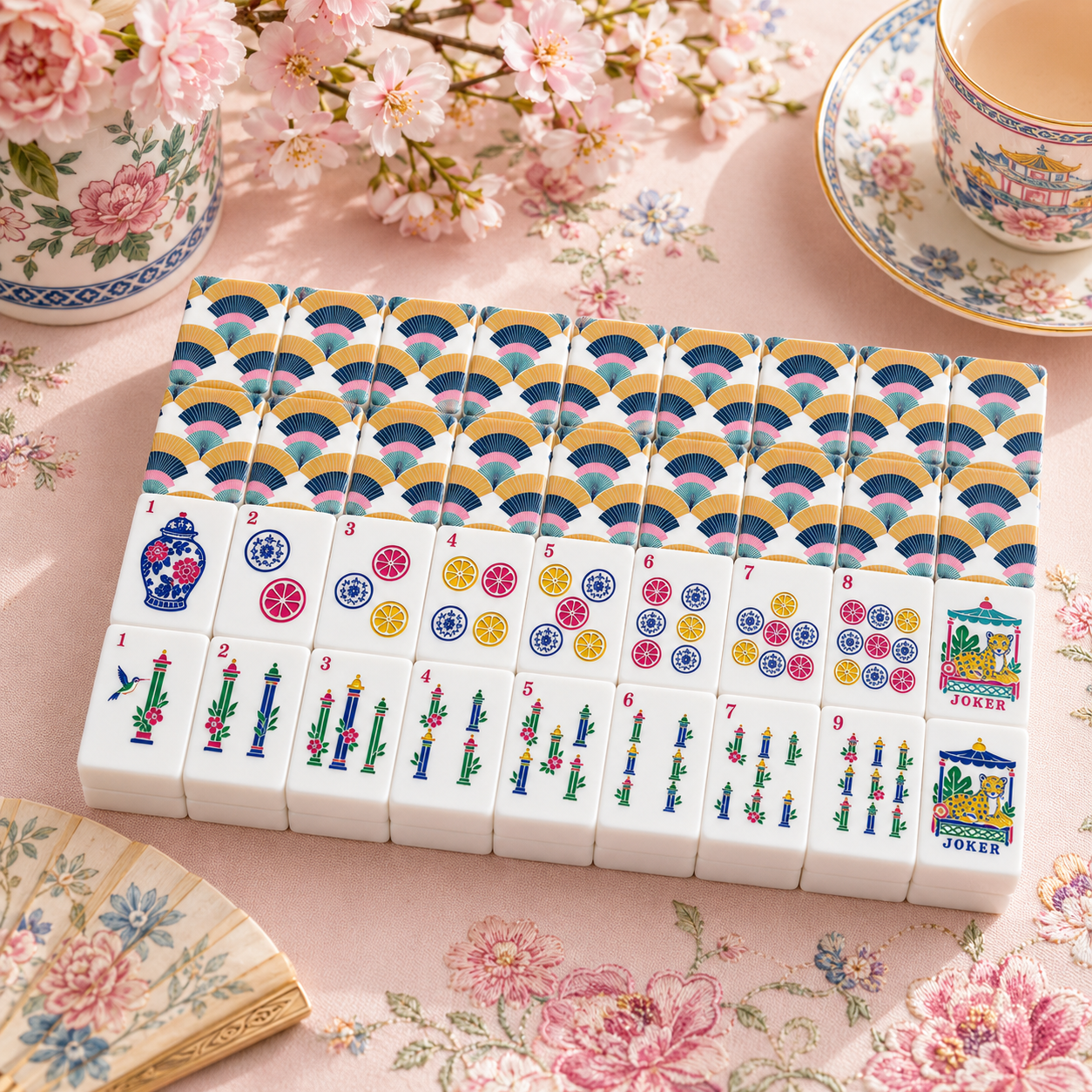 Art Deco Pastel Pretty Chinoiserie American Mahjong Tiles And Carry Case
