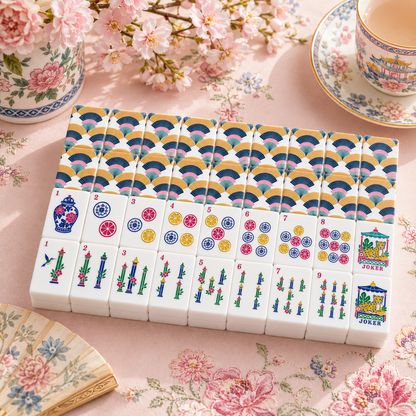 Art Deco Pastel Pretty Chinoiserie American Mahjong Tiles And Carry Case