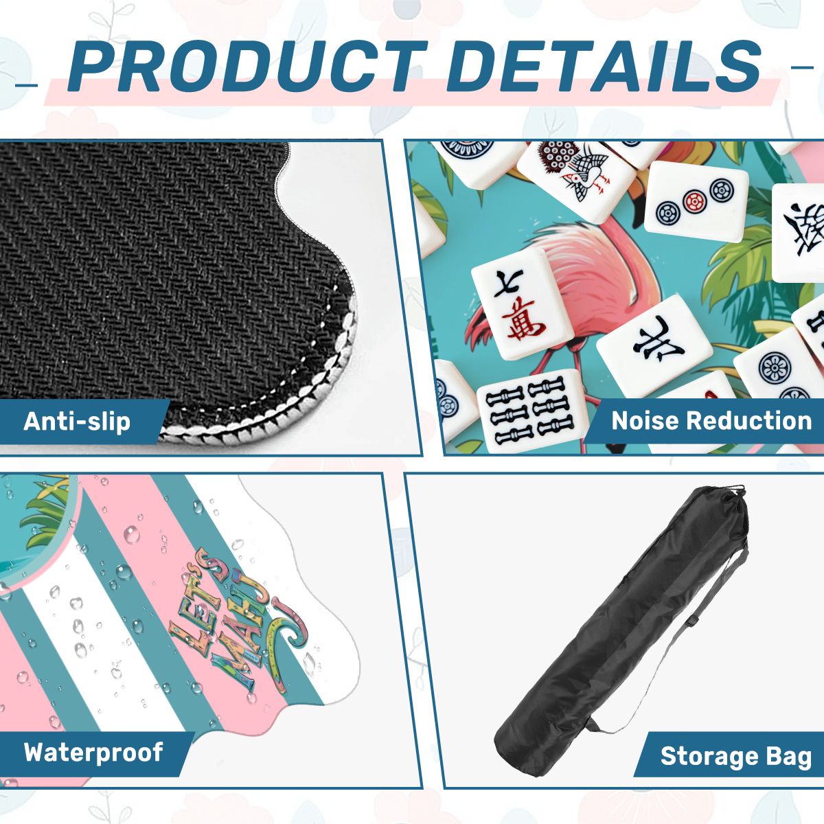 Let's Mahj Tropical Flaminog Pink And White Striped Scalloped Mahjong Mat - Splash of Color Co.