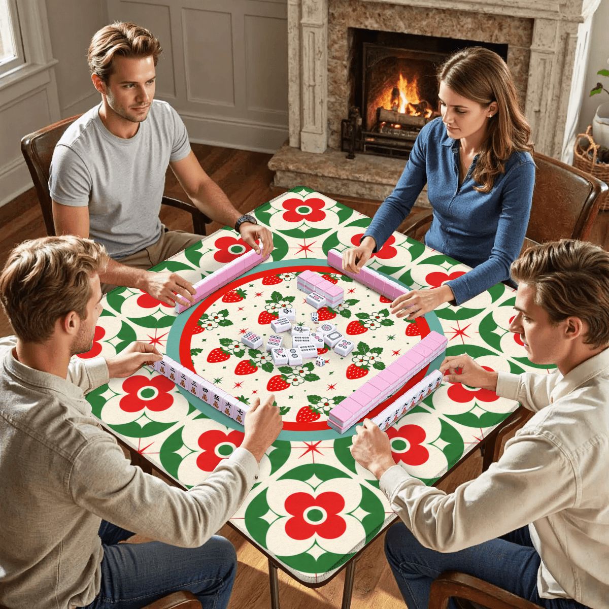 The Bloom - a - Rama Red And Green Mahjong Mat - Splash of Color Co.