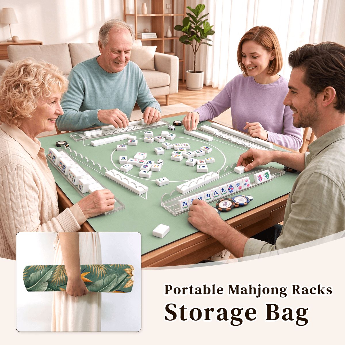 Lotus Botanical Bag Extended Mahjong Clear Rack Set  4pcs Scalloped Pushers