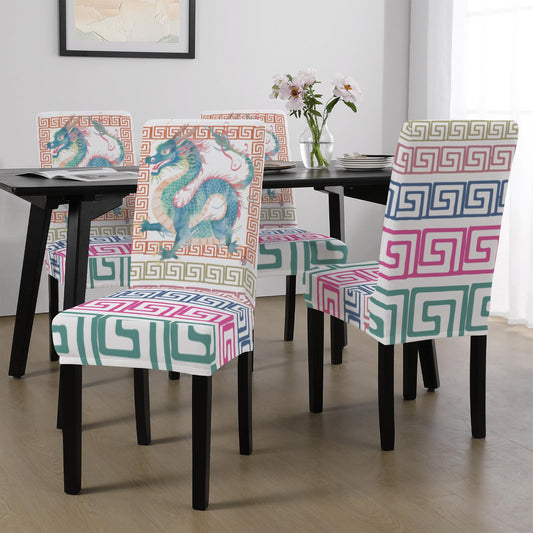 Mahjong Dragon Greek Key Designed Chair Covers Custom Chair Cover - Splash of Color Co.