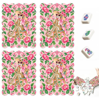 Chinoiserie Sippin Leopard Scalloped Mahjong Shuffler Cards  Set of 4