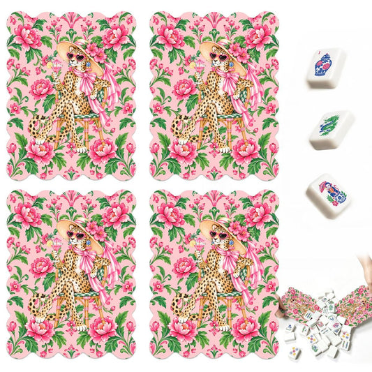 Chinoiserie Sippin Leopard Scalloped Mahjong Shuffler Cards Set of 4 - Splash Of Mahj And Color Co.