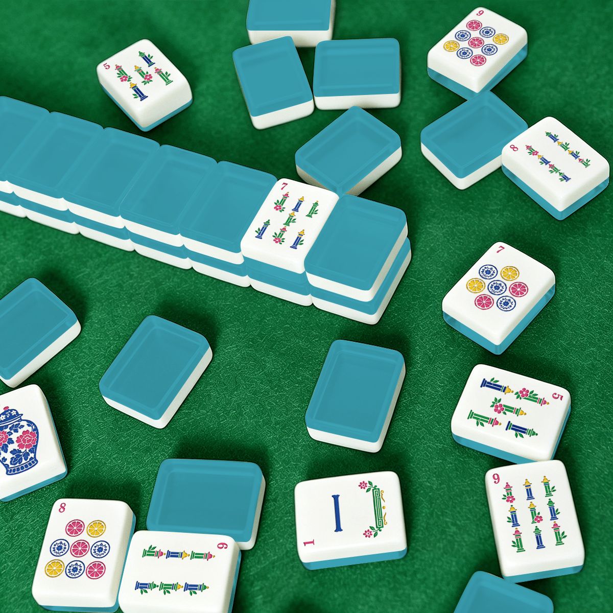Aquamarine Chinoiserie Pastel Mahjong Engraved Tiles With Carry Case - Splash Of Mahj And Color Co.