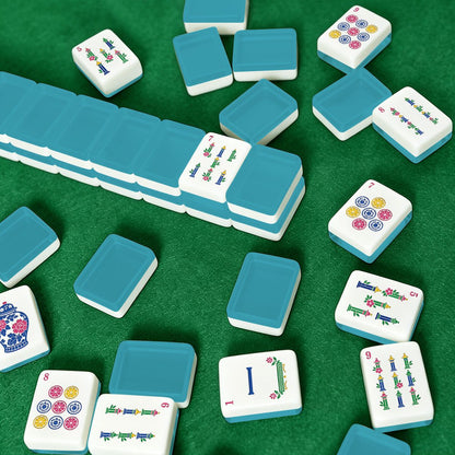 Aquamarine Chinoiserie Pastel Mahjong Engraved Tiles With Carry Case - Splash Of Mahj And Color Co.