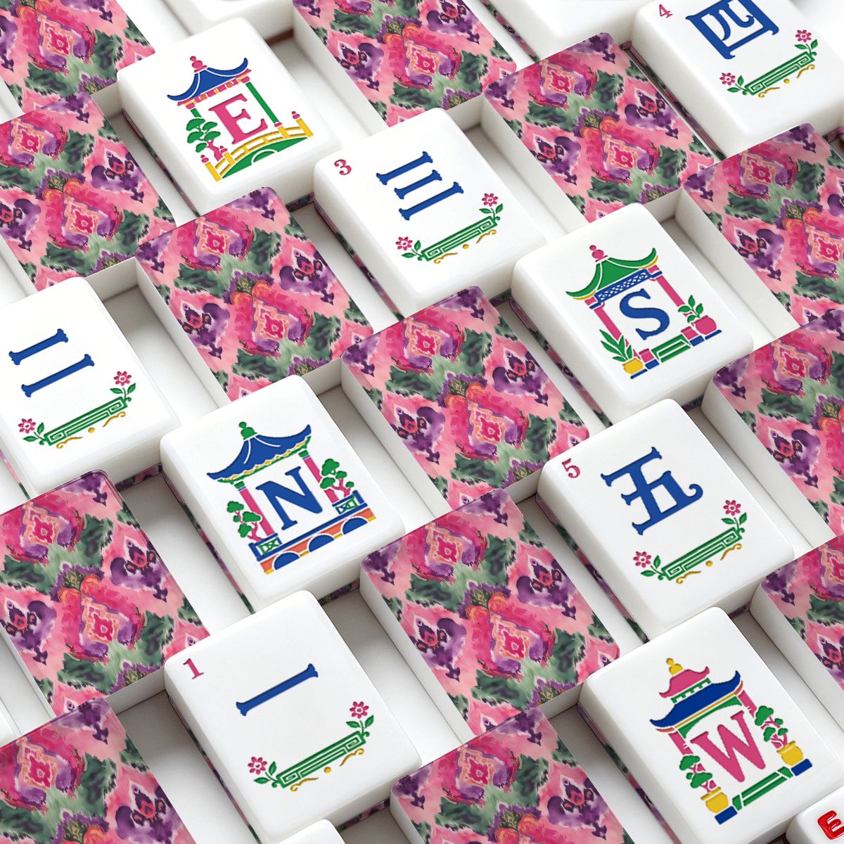 Boho Ikat Watercolor Pink Pastels American Mahjong Tiles And Carry Case