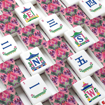 Boho Ikat Watercolor Pink Pastels American Mahjong Tiles And Carry Case