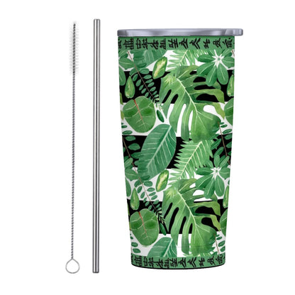 Mahjong Tropical Monstera Green Black Stainless Steel Insulated Tumblers with Lid & Straw