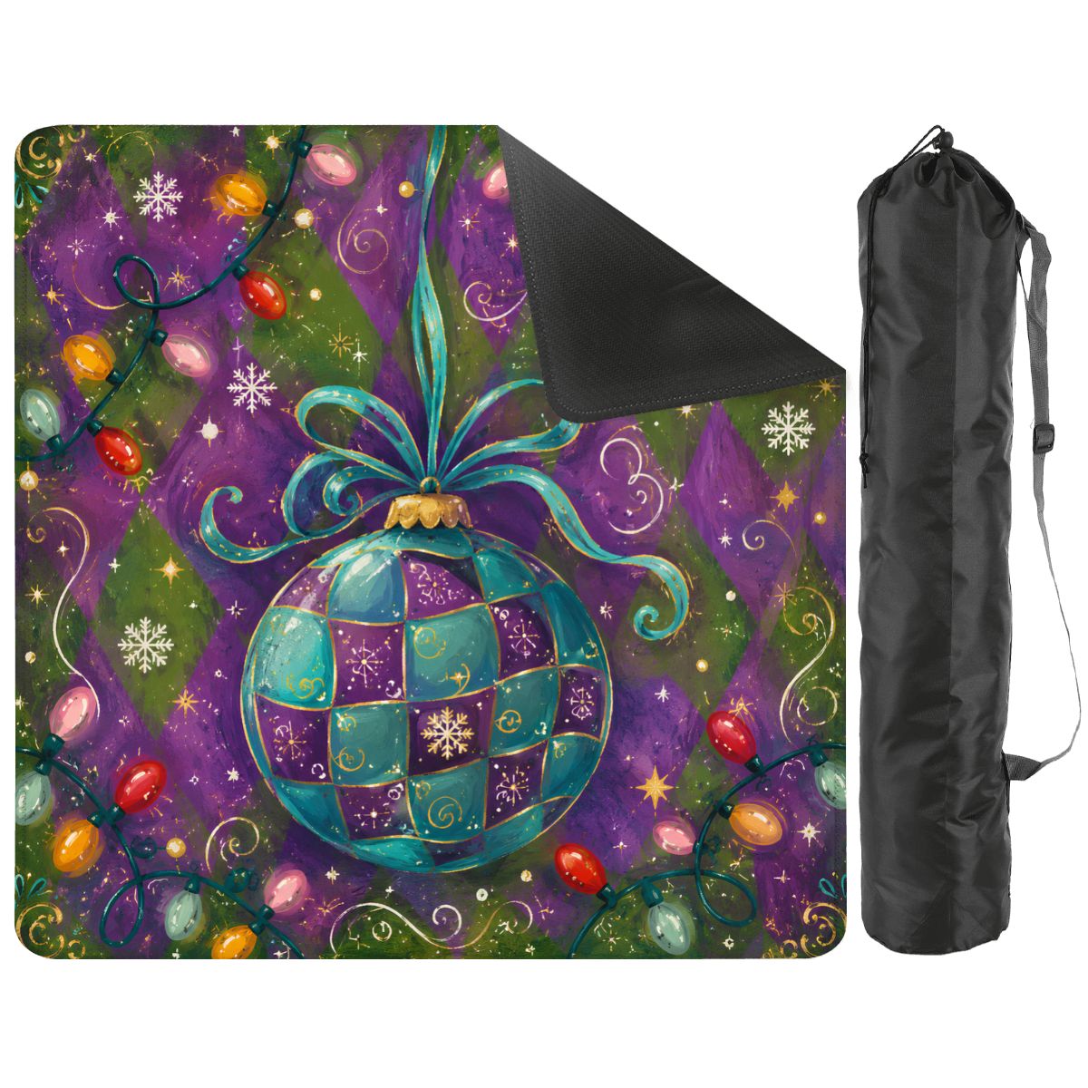 Merry Modernist Purple Green Whimsical Christmas Mahjong Mat