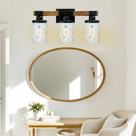 Asian Zen Mahjong Tiles Pretty Preppy Pastels Floral Vanity Light Fixture