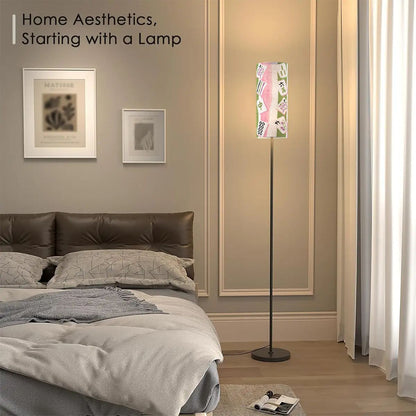 Mahjong Tiled Designed Pink Green Striped Reading Nook Floor Lamp