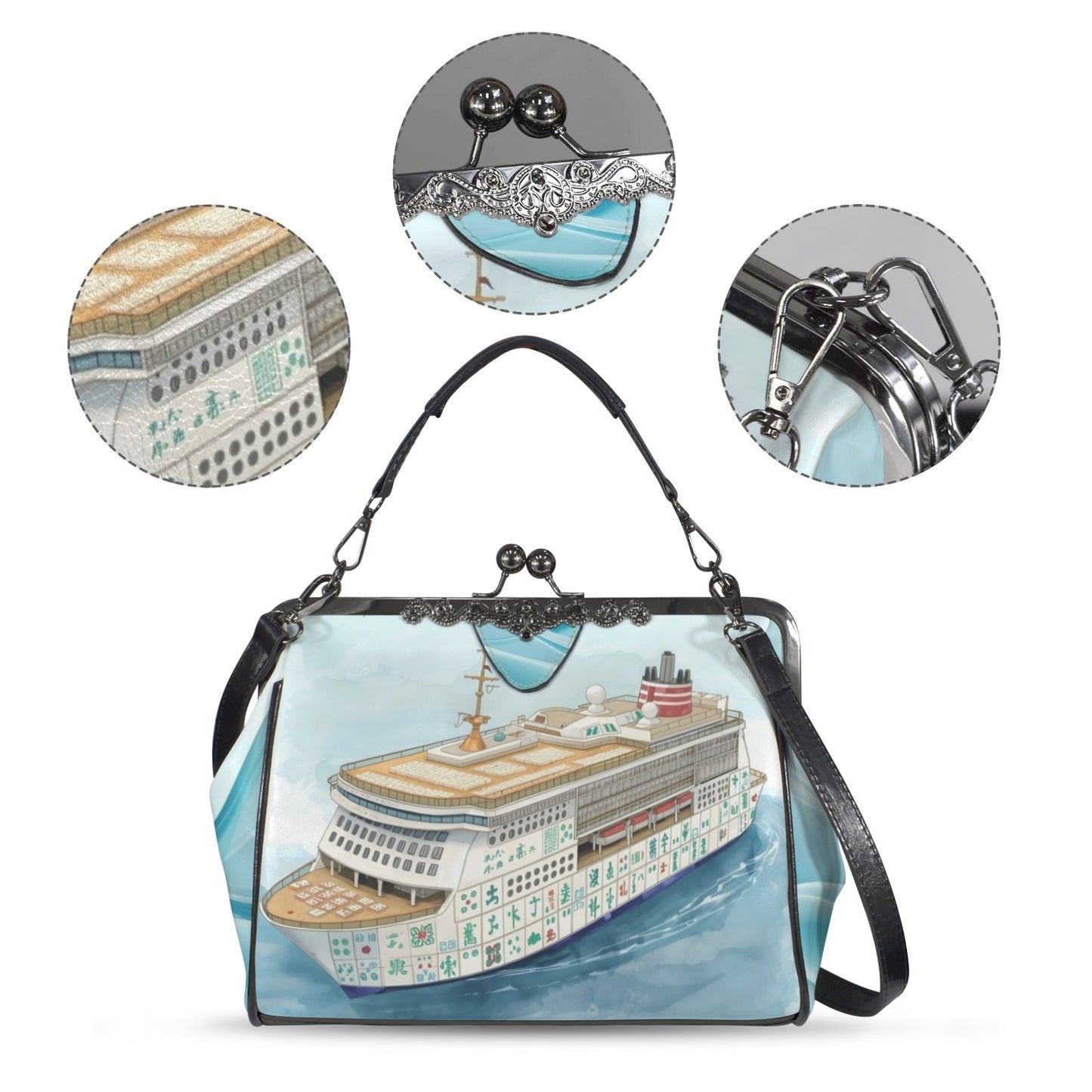 Mahjong Girls Cruise Vintage Kisslock, Handbag Shoulderbag - Splash of Color Co.