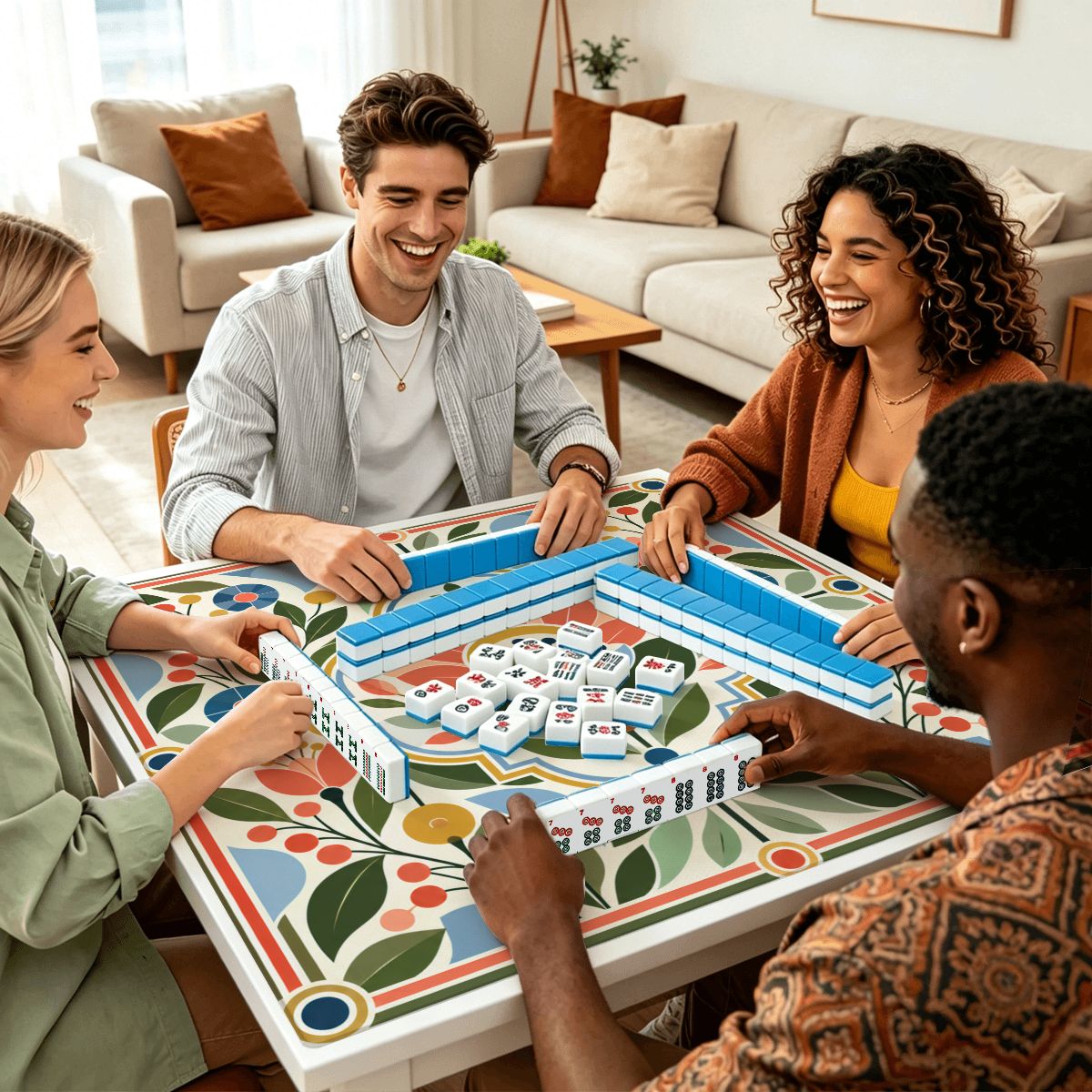 Mod About You Scandinavian Flower Modern Mahjong Mat Sleek Surface - Splash Of Mahj And Color Co.