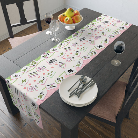 Mahjong Tiles Pattern Table Runner | Pink Green Mahjong Table Runner - Splash of Color Co.